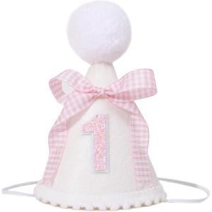 Pink Bow 1st Birthday Hat - Baby Girls 1st Birthday Crown, Pink First Birthday Decoration, Princess 1st Birthday Decor for Girls, Cake Smash Props