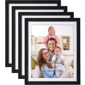 Giftgarden 8x10 Picture Frame Black with Mat, 9x11 Frames Matted to 8 x 10 Photos for Wall or Tabletop Decor, Set of 4