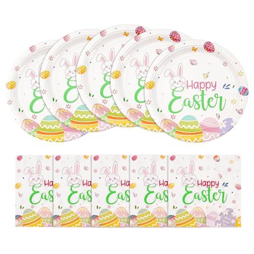 Cangmyxis Easter Bunny & Egg Paper Plates and Napkins Set | 9 Inch Disposable Easter Dinner Plates & Napkins | Cute Easter Tableware for Brunch, Party Supplies & Festive Table Setting,Serve for 20