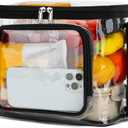 FlowFly Insulated Reusable Lunch Bag Adult Large Lunch Box for Women and Men with Adjustable Shoulder Strap,Front Zipper Pocket and Dual Large Mesh Side Pockets, Clear