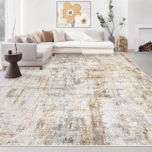 Area Rugs 8x10 Living Room: Washable Rug Modern Abstract Large Rugs Soft Non Slip Neutral Rug Stain Resistant Indoor Carpet for Bedroom Kitchen Dining Room Home Office Rugs(Blue Brown,8'x10')