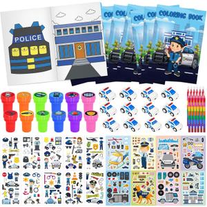 Cinrobiye 72 PCS Police Coloring Books Party Favors Set Policemen Party Favors Goodie Bag Fillers Police Birthday Party Supplies DIY Stickers Temporary Tattoos Prizes Crafts for Home Classroom