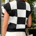 Saodimallsu Womens Short Sleeve Sweater Top Summer Color Block Lightweight Knit Crewneck Going Out Pullover Tops (Large, Black)