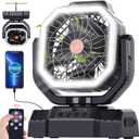 AVV 20000mAh High Speed Portable Camping Rechargeable Fan with Remote Control, Battery Powered with Auto Oscillating with Camping Essentials Accessories for Outdoor, Beach, Patio, Tent, Black