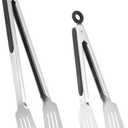 Metal Tongs for Cooking, Set of 2 Stainless Steel Spatula Tongs for Grilling, Cooking and Flipping, Strong Grip for Ribs, Steak and Fish, Comfortable Grip, Easy Pull Lock, 9 inch & 12 inch