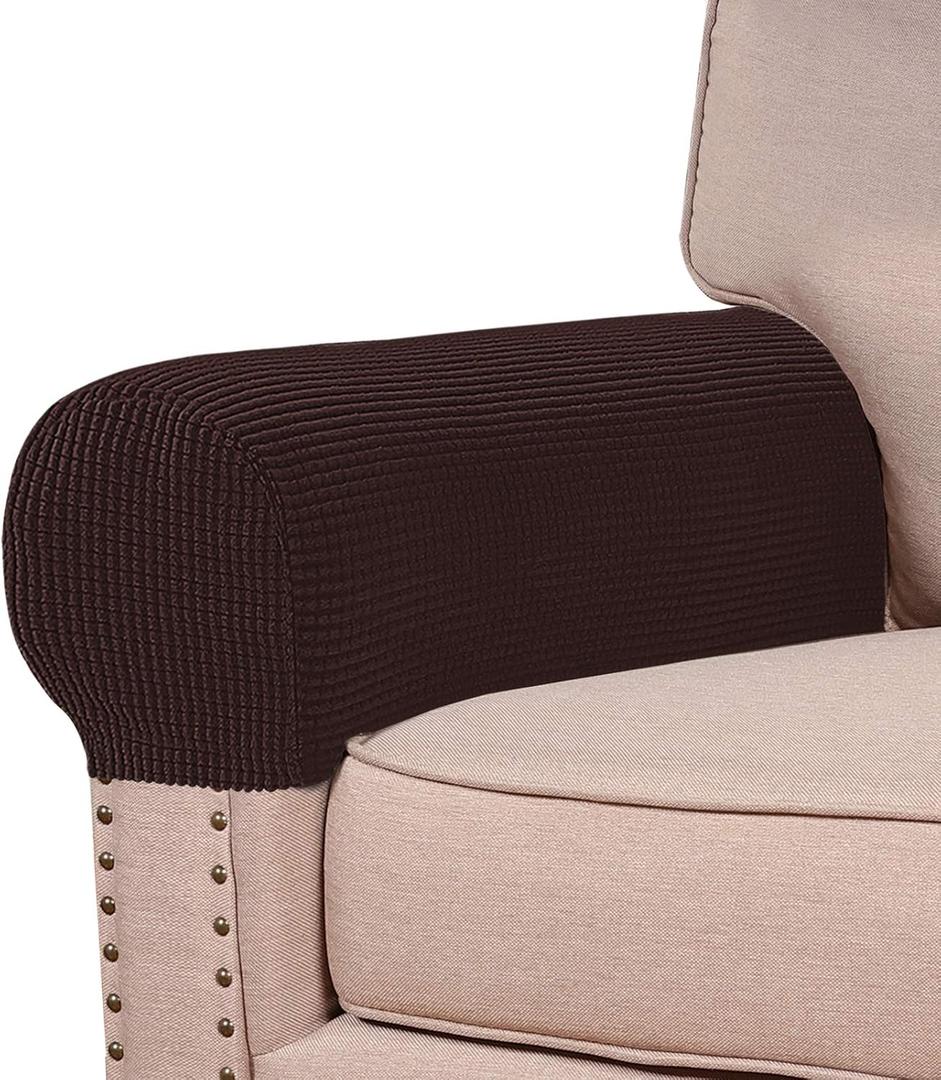 Turquoize Stretch Armrest Covers for Chairs and Sofas Couch Arm Covers for Sofa Spandex Jacquard Armrest Cover Anti-Slip Furniture Protector Washable Armchair Slipcovers for Recliner Set of 4, Brown