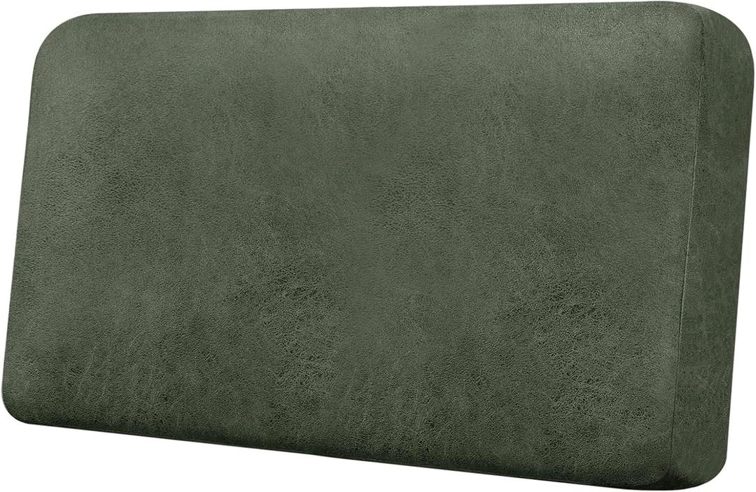 Loveseat Cushion Cover Leather-Look 1PC Stretch Love Seat Slipcover for Living Room Individual Couch Seat Protector, Pet-Friendly, Non-Slip, Easy Fit - Army Green, 28"D x 49"W x 6"H