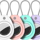 HATALKIN for AirTag Holder for Apple AirTag (1st & 2nd Generation), 4 Pack AirTag Keychain Waterproof Shockproof Air Tag Case with Secure Key Ring for Keys, Pets, Wallet, Luggage & Backpack (White/Pink/Purple/Green)