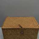 Wicker Storage Basket with Lid, Natural Seagrass Woven Shelf Basket for Storage, Rectangular Decorative Storage Bins Boxes Home Organizer Decor (Natural, Medium)