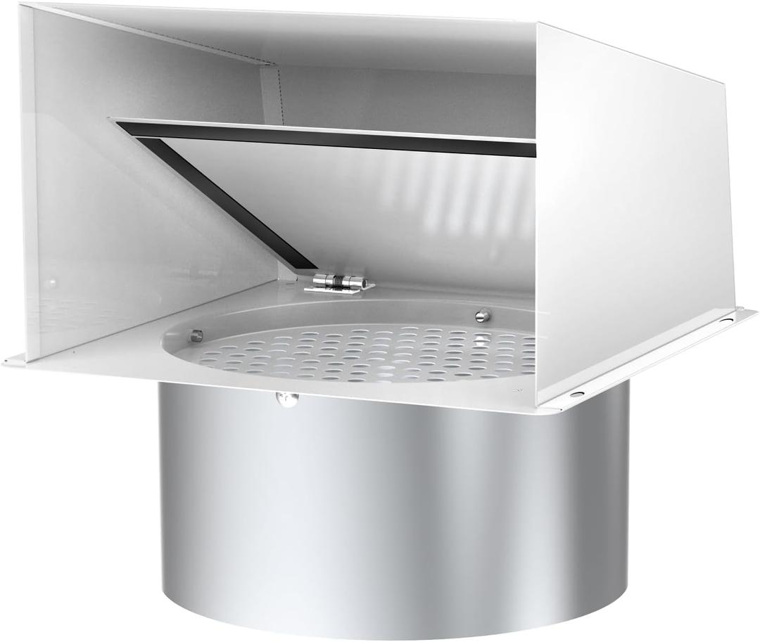 6 Inch Hooded Wall Vent Cover, Dryer Wall Vent Cover Outside with Screen & Damper, Wall Exhaust Vent Cover, Outdoor Air Vent Cap for Range Hoods/Kitchen/Bathroom/Laundry/Basements/Garages, White