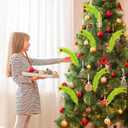 2 x 8 Pcs Lime Green Curly Tree Picks with Red Ball Christmas Tree Topper Ornaments 18.5" Faux Pampas Grass Decor Christmas Artificial Green Stems for Xmas Wreath Craft Decorations (8)