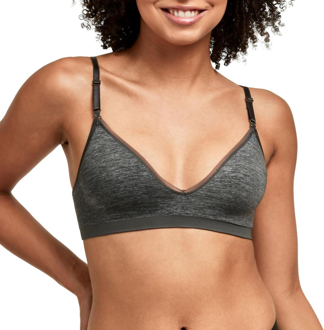 Hanes Women's Wireless T-shirt Bra, Moisture-wicking Convertible Smoothing Bra, Full-coverage (Medium, Gravel Grey Heather)