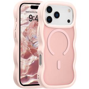 UEEBAI Magnetic for iPhone 17 Pro Case, Compatible with MagSafe, 2025 Transparent Wave Frame Design Case Soft Edge Cover Cute Clear Matte Shockproof Protective Phone Case, Pink