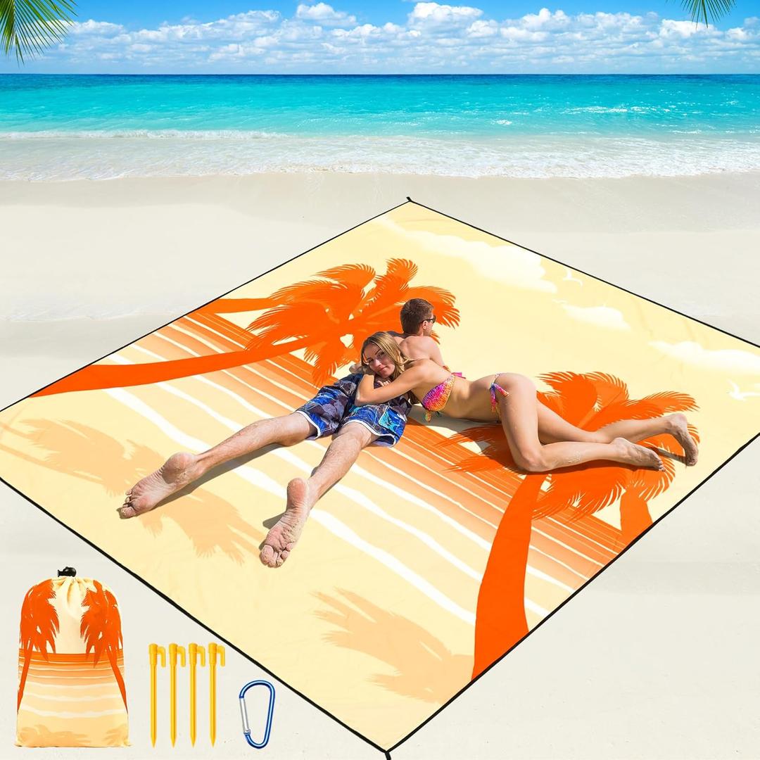 WIWIGO Beach Blanket Waterproof Sandproof Beach Mat 79" X 83"/10'x9'for 2-8 Adults Quick Drying Outdoor Picnic Mat Beach Accessories for Travel, Camping, Hiking