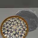 Round Rattan Tray with Mother of Pearl Inlay, Decorative Wicker Serving Tray with Wooden Base, Woven Basket Trays for Bread Fruits Coffee, Plume