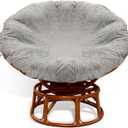 Papasan Cushion Cover Only, Faux Fur Zippered Papasan Chair Cushion Cover with 8 Ties,Soft Removable Machine Washable for Round Chair Cushion (55in fits 48-55in, Plaid White)