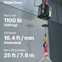VEVOR 2-in-1 Electric Hoist Winch, 1100 lbs Capacity, 1500W Portable Power Winch Crane, 25 ft Lifting Height, 16.4 ft/min with Manual and Wireless Remote Control for Factory, Warehouss, Garage