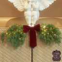 LITBLOOM Lighted Christmas Swag Battery Operated with Timer, Cedar Pine Swag Lights 32IN 60 LED Fairy Lights with Red Bow for Home Fireplace Wall Window Door Christmas Decoration Indoor Outdoor