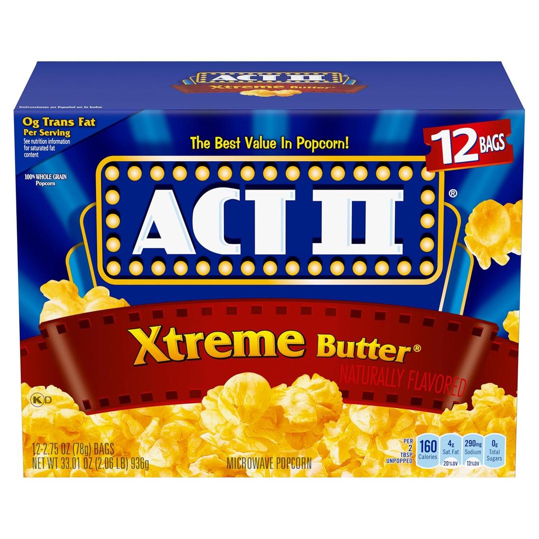 Act II Xtreme Butter Microwave Popcorn, 2.75 oz., 12-Count Bags (EXP 02/28/27)