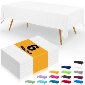 Smiry Disposable Table Cloth - 6 Pack, 54 x 108 Inch Waterproof Rectangle Tablecloths for Parties, Decorative Plastic Table Cover, Leakproof & Sturdy, White
