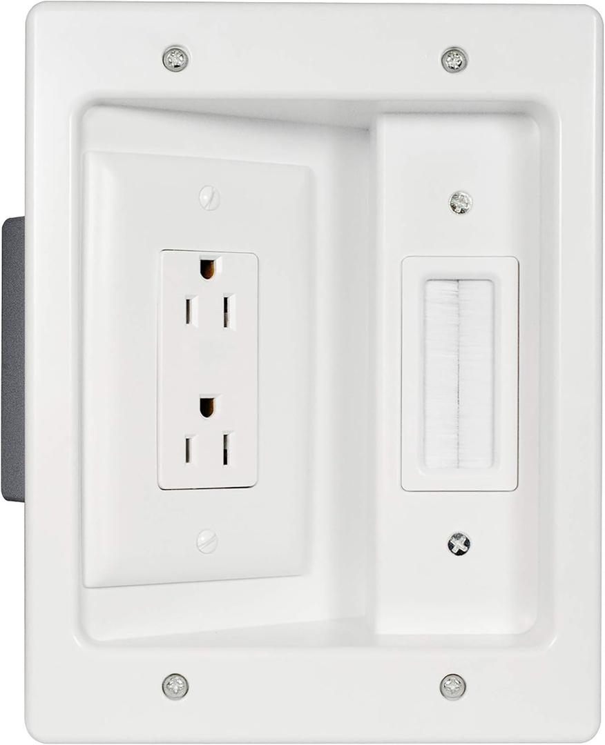 Legrand - OnQ Wall Cable Concealer Kit, Flat Panel TV Connection Kit with Cable Management Box, In Wall TV Power Kit Hides Cords and Cables, Hider Box Fits All Plugs, White, HT2102WHV1 (Hardwired)