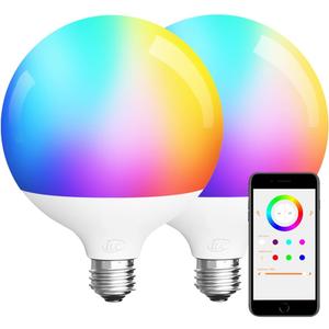 ILC G120 LED Large Globe Light Bulbs 15W, Compatible with Alexa Required Echo Device,  4.72 inch, Color Changing, 150W Equivatlent, Color Temprature 4000k, CRI>95+, E26 Base (2 Pack) (Natural White 4000k + Rgb)