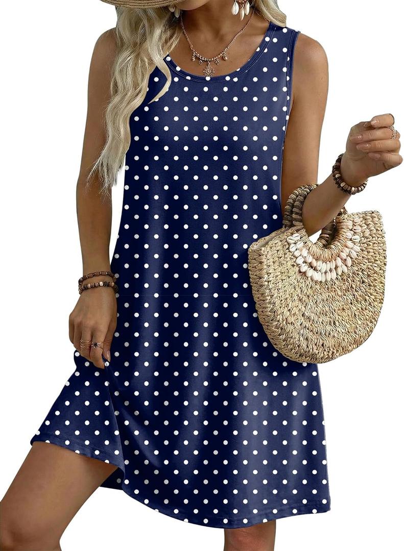 Zeagoo Summer Dresses for Women 2026 Sleeveless Casual Floral Tshirt Sundress with Pockets Loose Tank Beach Dress (Blue, XL)