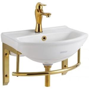 Wall Mount Bathroom Vessel Sink Renovators Supply Manufacturing 18 wide White Grade A Ceramic Wall Hung Sink with Brass Faucet, Matching Drain, and Stainless Steel Towel Bar with Brass PVD Finish