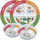 4 Pcs Portion Control Plates & Bowls Set (9 Inch), Self-Measuring for Weight Loss, Gastric Bypass, LapBand, Diabetes, & Healthy Diets, Divided Nutrition Plates for Adults & Children
