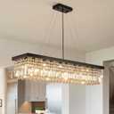 7PM Rectangle K9 Crystal Chandelier Modern Rectangular Pendant Lighting Fixture for Dining Room Kitchen Island Bedroom Black L47'' x W10'' x H10''