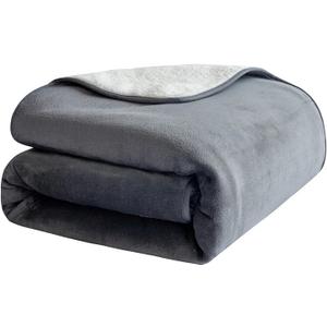 Waterproof Dog Blanket, 3-Layer Flannel and Sherpa Pet Throw, Reversible Protector Cover for Bed Couch Sofa, Grey, 50"x60"