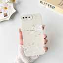 NITITOP Compatible with iPhone 7 Plus / 8 Plus Case Cute Aesthetic Cherry Blossom Pattern Design for Women Girls Soft TPU Shockproof Full Camera Protective Phone Cover - White