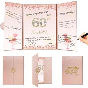 60th Birthday Decorations for Women & Men, Rose Gold 60th Happy Birthday Alternative Signature Guest Book for Her, Cheers to 60 Years Old Birthday Gifts, 60th Birthday Party Decorations Supplies