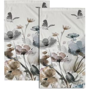 Giwawa Grey Floral Hand Towels Boho Botanical Fingertip Towels Set of 2 Soft Guest Face Towel Bathroom Decorations Thin Kitchen Tea Dish Towels
