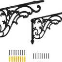 14''x8.5'' Decorative Shelf Brackets,2 Pack Cast Iron Shelf Supply,14 Inch Large Antique Black Corbesl,Screws Anchors Included
