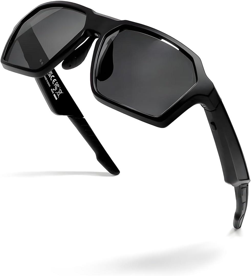 Ai Smart Glasses Running Sunglasses Mens Cycling Glasses Translation for Travel Smartglasses With Bluetooth Speaker (Black)