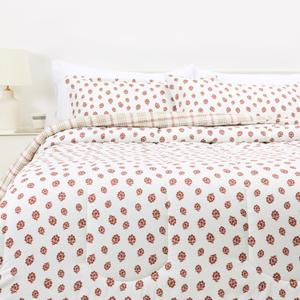 Amazon Basics Lightweight Polyester Microfiber Comforter Set, 3-Pieces, Off White Floral, King
