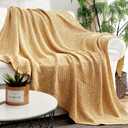 Longhui bedding 100% Cotton Knitted Throw Blanket Mustard Yellow, Soft & Cozy, Machine Washable, 51"x63" Perfect for Living Room, Couch, Sofa, Bed or Travel