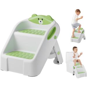 Step Stool for Toddlers, Toddler Step Stool for Bathroom Sink, Foldable Non-Slip Kids Stool with Handle, 2 Step Stools for Kids, Toddler Stool for Kitchen Bedroom Counter Sink (Green)
