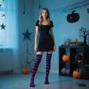 3 Pairs Halloween Long Striped Knee High Socks for Women Witches Striped Costume Leggings High Tights Socks