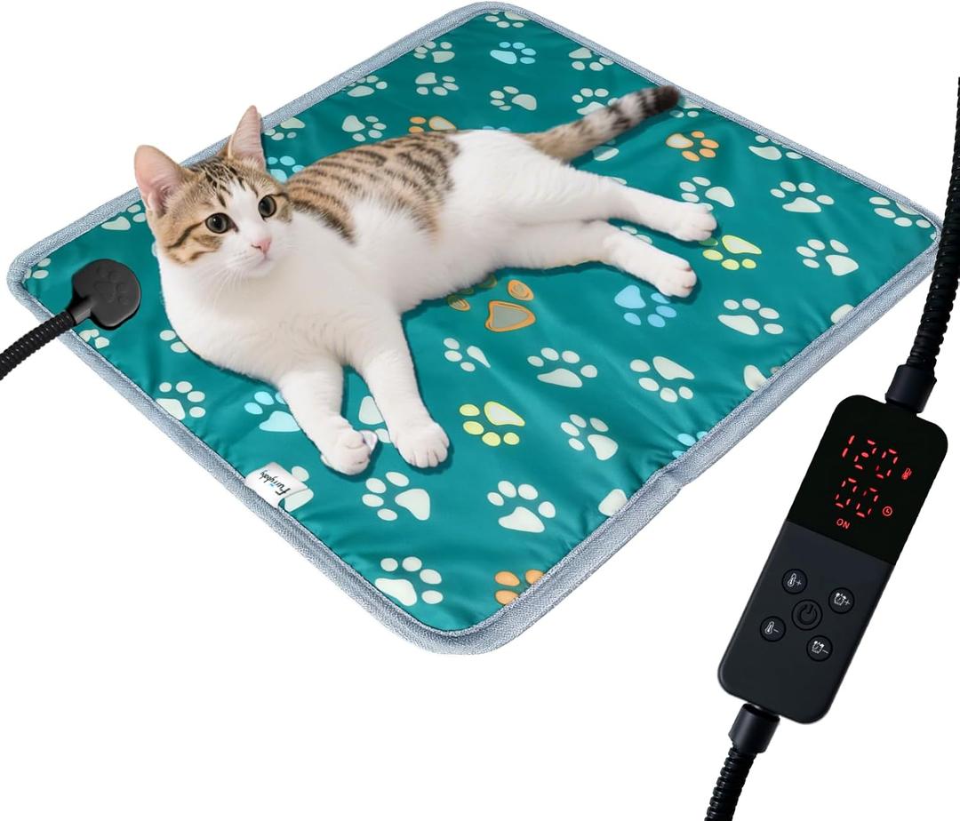 furrybaby Pet Heating Pad, Cat Heating Pad for Dogs Waterproof with Durable Anti-Bite Tube Indoor for Puppies Dogs Cats (1 Pack Green, 17 X 17in, Temp Adjustable)