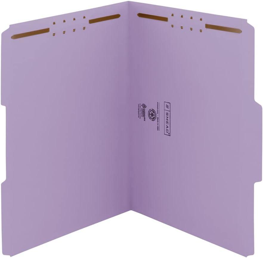 Smead Fastener File Folders, Reinforced 1/3-Cut Tabs, 2 Fasteners, Letter Size, Lavender, 50 per Box (12440)