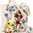 Miss Adola Embroidery Canvas Tote Bag for Women - Reusable Tote with Buckle Aesthetic Cute Shoulder Bag for Shopping, Grocery