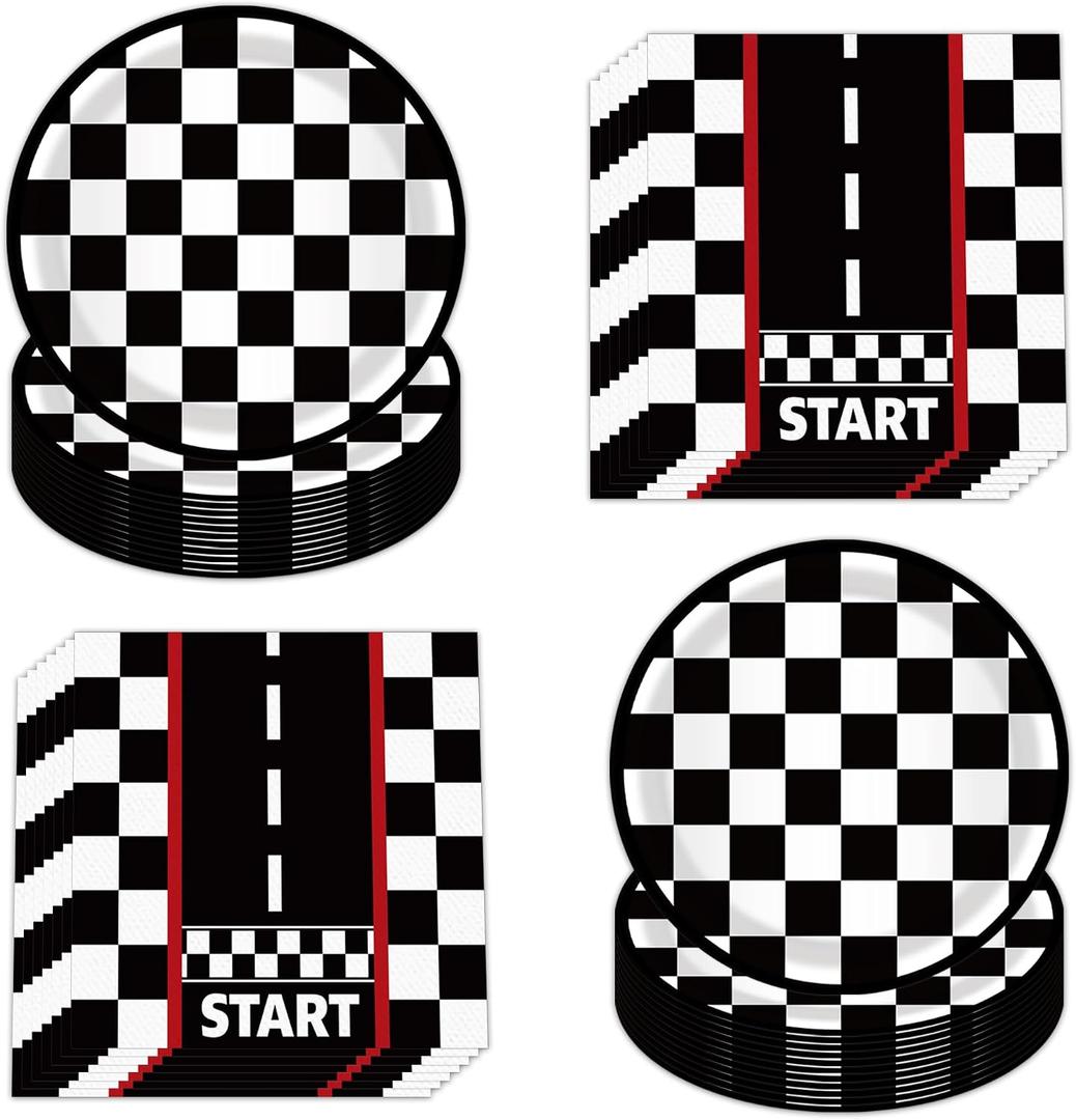 80 Pcs Racing Party Plates and Napkins for 40 Guests - Disposable 7" Racing Plates & Napkins Set, Race Car Themed Tableware for Birthday, Baby Shower,Boys’ Racing Parties,Motorsport Celebrations