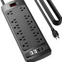 20 Ft Extension Cord Power Strip, Teiobar Surge Protector with 12 AC Outlets and 4 USB Ports for Home, Office, Dorm Essentials, 1875W/15A, 2700 Joules, ETL Listed, Black