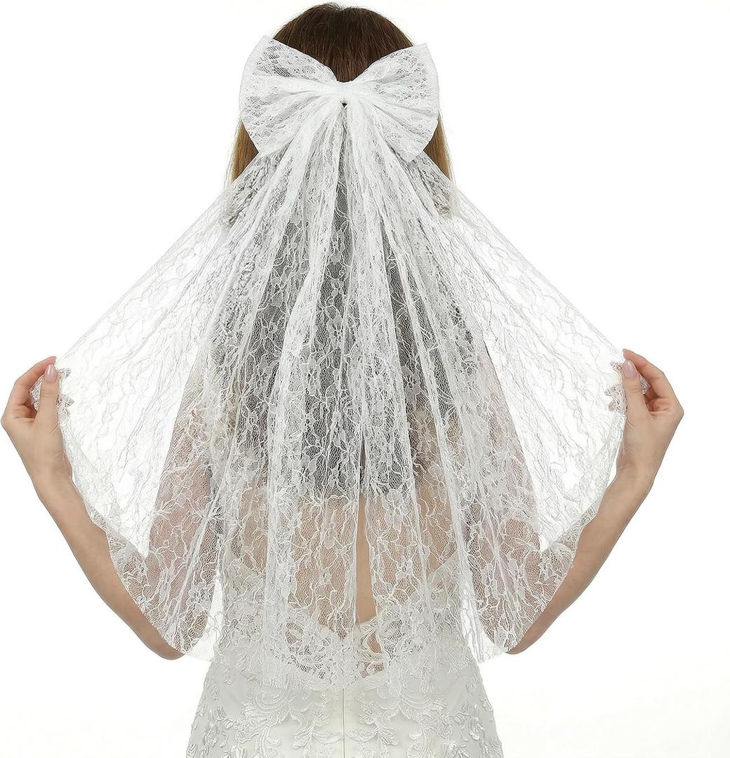 Bride Veils For Bachelorette Party Wedding - Lace Small Veil Bow Clip For Women Bridal Shower - Bridal Bow Velo De Novia Para Boda Elegant Wedding Hair Accessories