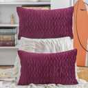 MADIZZ Set of 2 Super Soft Velvet Decorative Throw Pillow Covers 12x20 inch Burgundy Rectangular with Texture Luxury Style Cushion Case Pillow Shell for Sofa Bedroom