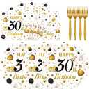 75PCS 30th Birthday Plates and Napkins Party Decorations, 7 Inch White and Gold Happy 30th Birthday Paper Dessert Cake Plates and Napkins Set Disposable Tableware Party Favors for Women Men