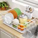 TOOLF Dish Drying Rack, Dish Racks for Kitchen Counter, Stainless Steel Sink Organization and Storage Essentials with Cutlery Holder, Dish Drainer, Home and Appartment Decor, 12.4''W x 16.5''L, White