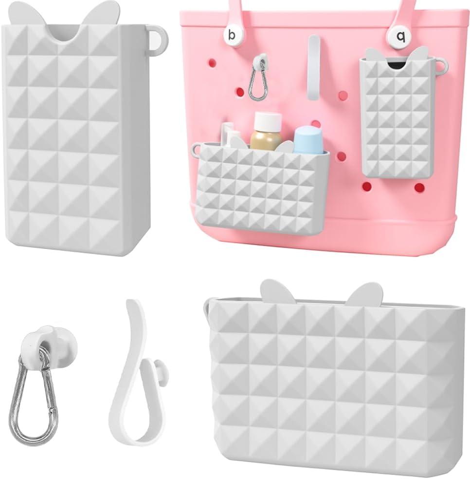 4Pcs Phone Holder & Sunglasses Set Accessories for Bogg Bag, Silicone Bogg Bag Organizer Insert Compatible with All Bogg Bags Wallet Holder Accessories for Bogg Beach Tote Bags (Beige Set)